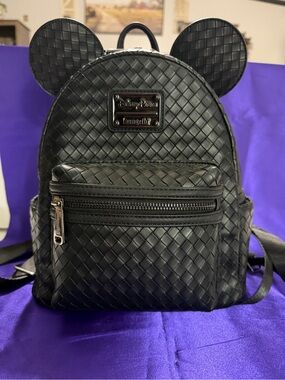 Loungefly Black Woven Mickey Ear Mini Backpack